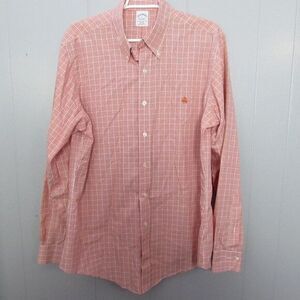 Brooks Brothers Large‎ Shirt Button Down Long Sleeve Orange Plaid Cotton